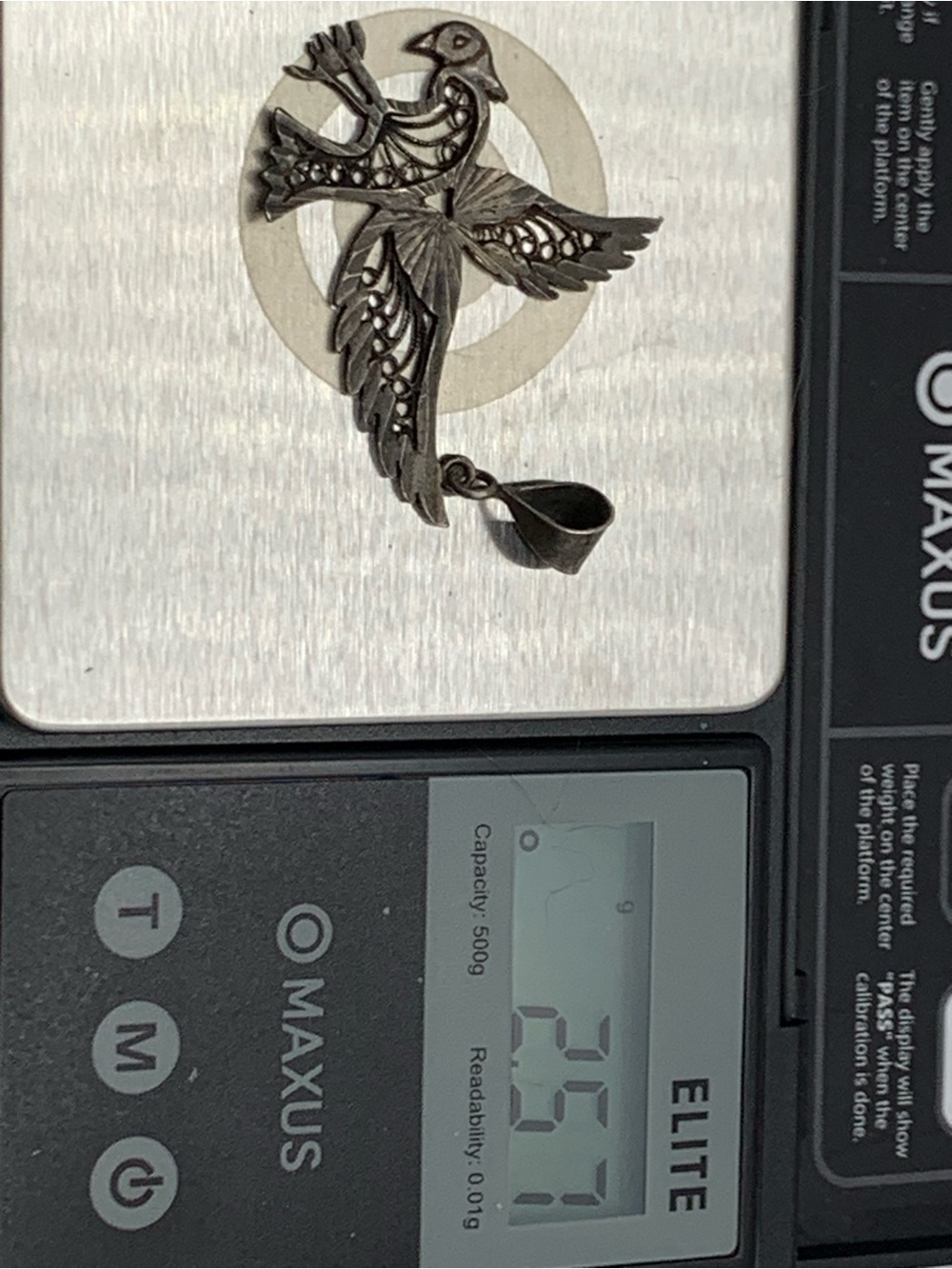 Vintage 925 Sterling Silver Eagle Filigree Pendant Turkey 2.57g - Picture 7 of 7